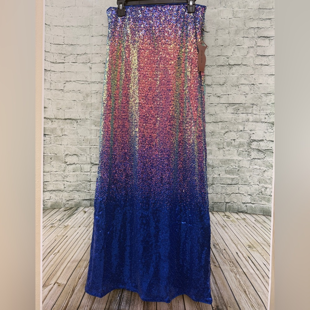 Multicolor ombré blue Sequin Maxi skirt nwt